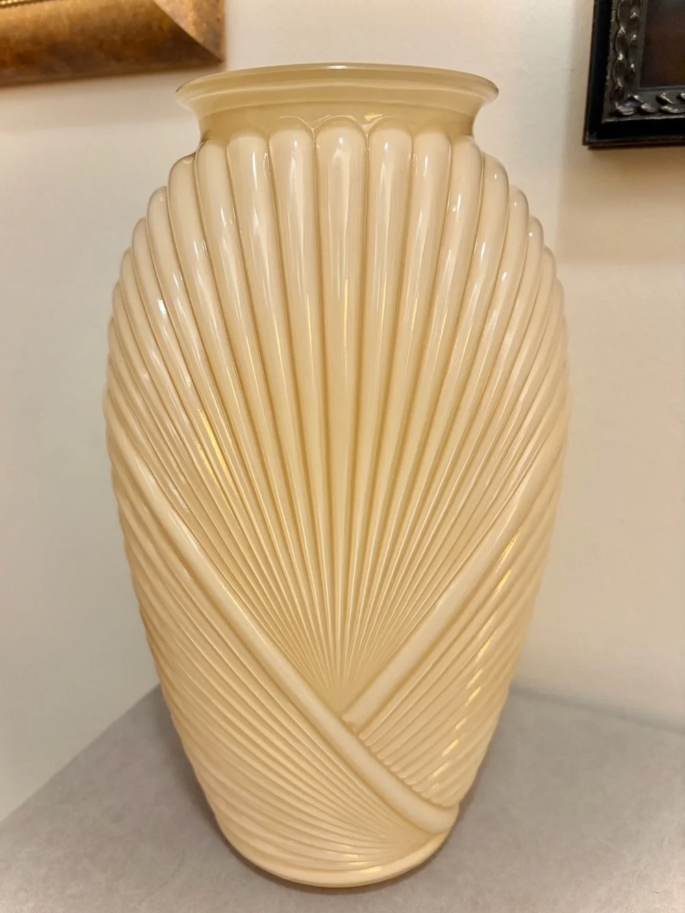 Vintage Anchor Hocking Art Deco Ribbed Vase, Warm Beige